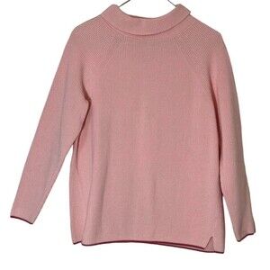 Talbots Womens Sweater M Petite Pink Mock Neck Pima Cotton Pullover Cozycore